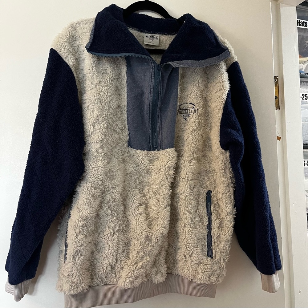 Men's Sherpa Half-Zip Pullover Sweater - Navy & Cream